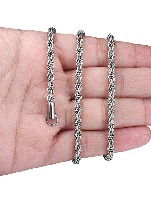 FIBO STEEL 4MM Stainless Steel Twist Rope Chain Necklace for Men Women,16-30 inches