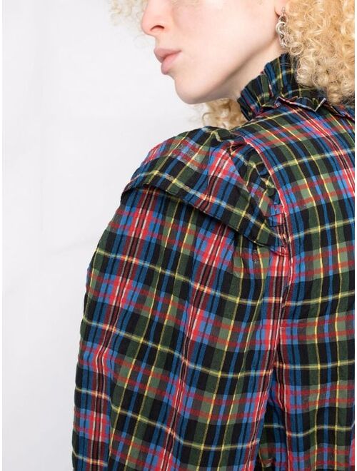 GANNI Responsible seersucker check-print midi dress