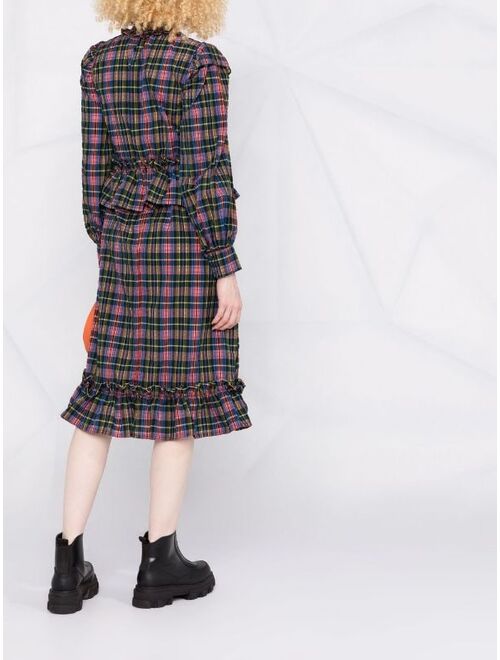 GANNI Responsible seersucker check-print midi dress