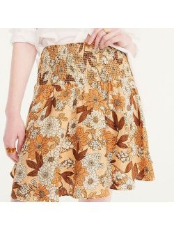 Tall Linen smocked mini skirt in zinnia floral
