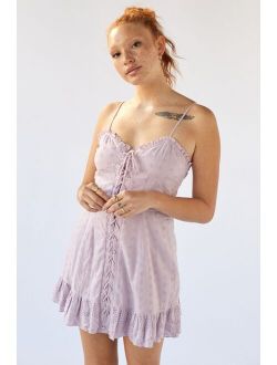UO Heidi Eyelet Lace-Up Mini Dress