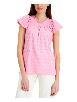 Cotton Flutter-Sleeve Eyelet Top, Created for Macy's