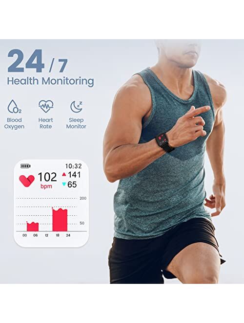 OBKBO 1.69" HD LCD Smart Watch for Android Phones/iPhone, IP68 Waterproof Fitness Tracker Smart Watch for Men Women
