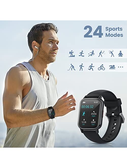 OBKBO 1.69" HD LCD Smart Watch for Android Phones/iPhone, IP68 Waterproof Fitness Tracker Smart Watch for Men Women