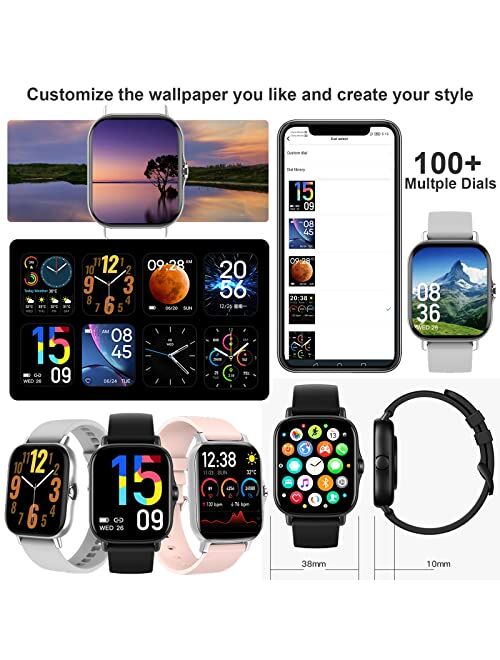 Amszke Waterproof Fitness Watches with SOS Blood Pressure Oxygen Heart Rate Slep Monitor, SmartWatch for Women Men