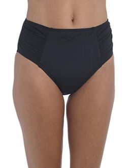 Women's Island Goddess Side Shirred High Waist Bikini Swimsuit Bottom