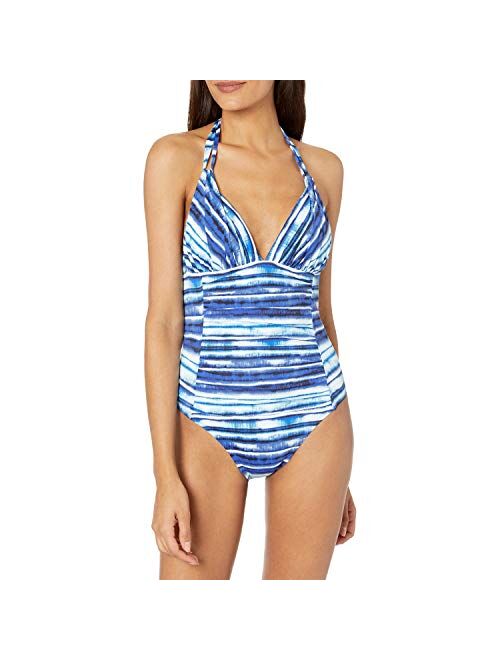 La Blanca Women's V-Neck Halter One Piece Swimsuit