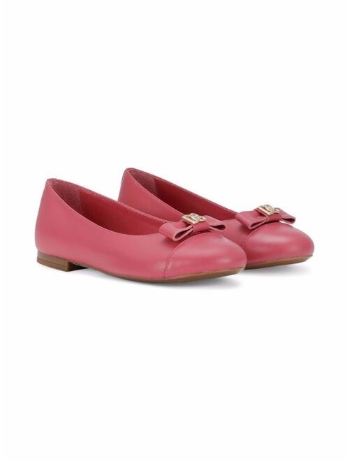 Dolce & Gabbana Kids logo-bow leather ballerina pumps