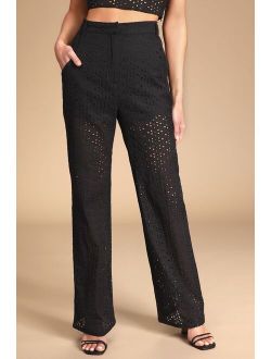 Total Sweetheart Black Eyelet Embroidered High-Waisted Pants