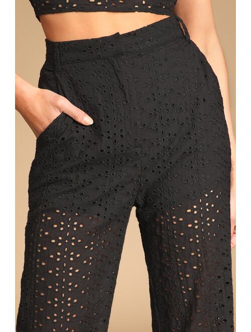 Lulus Total Sweetheart Black Eyelet Embroidered High-Waisted Pants