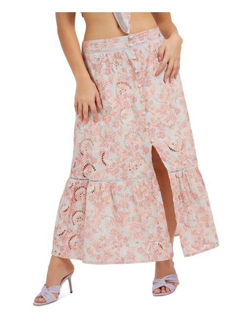 GUESS Women's Smeralda Printed Eyelet-Embroidered Skirt