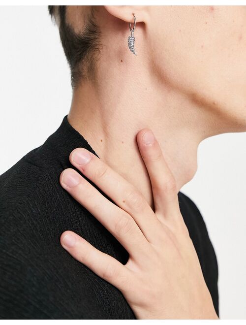 ASOS DESIGN sterling silver hoop earrings with wing in silver