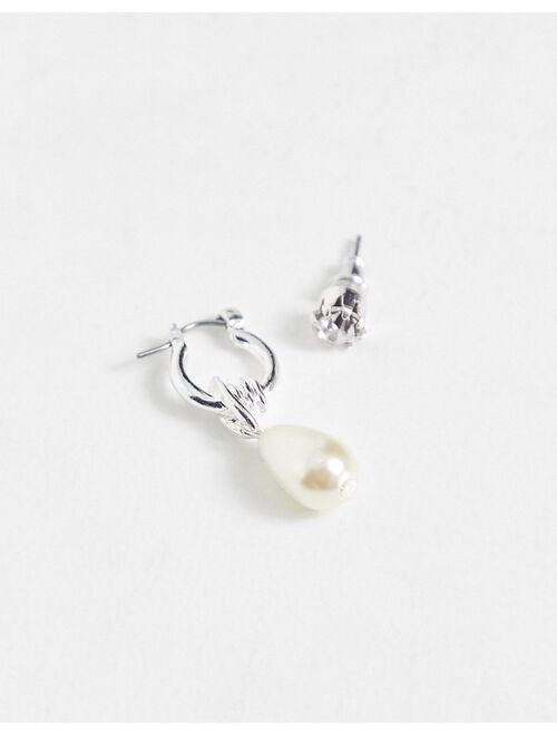 WFTW faux pearl and crystal earring set in silver