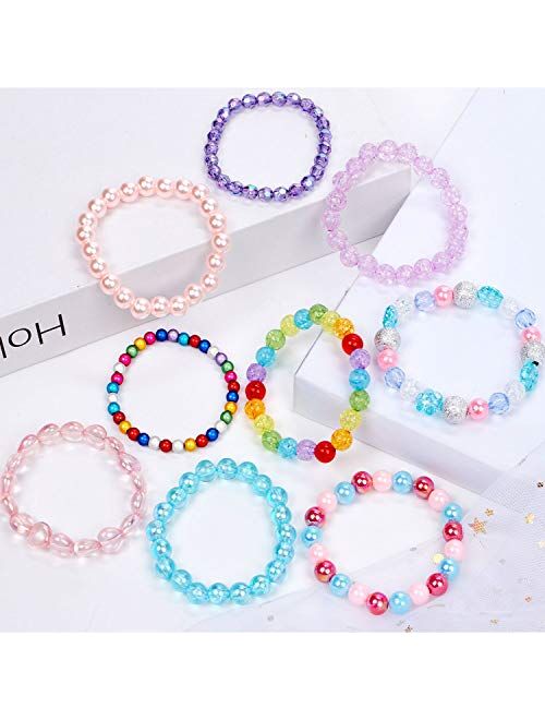 Lorfancy 12 Pcs Girls Beaded Bracelets Rainbow Baby Toddler Cute Friendship Stretchy Costume Jewelry Set