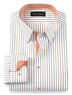 Paul Fredrick Men's Classic Fit Non-Iron Cotton Stripe Dress Shirt