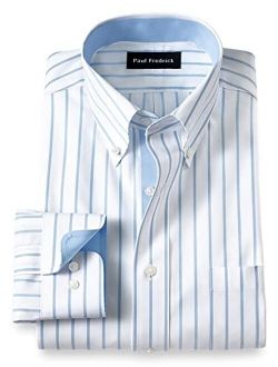 Paul Fredrick Men's Slim Fit Non-Iron Cotton Stripe Dress Shirt