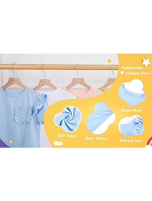 Kingdenergy Girls Short Ruffles Sleeve Shirts Tops Cute T Shirt Casual Plain Tees Summer Clothes with Pocket