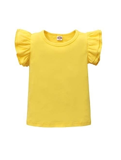 Magic Park Toddler Baby Girl Basic Plain Ruffle Top Kids Cotton T Shirts Solid Color Shirt Clothes