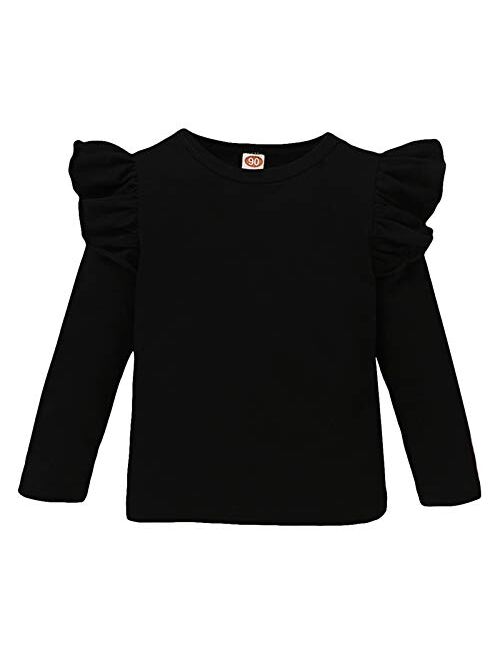 Magic Park Toddler Baby Girl Basic Plain Ruffle Top Kids Cotton T Shirts Solid Color Shirt Clothes