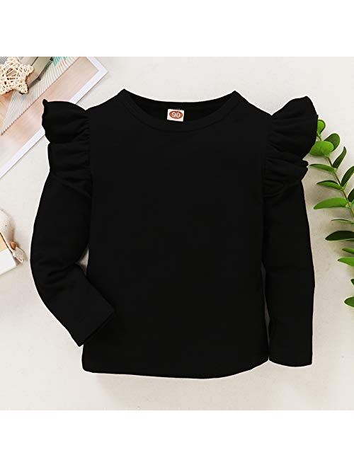 Magic Park Toddler Baby Girl Basic Plain Ruffle Top Kids Cotton T Shirts Solid Color Shirt Clothes