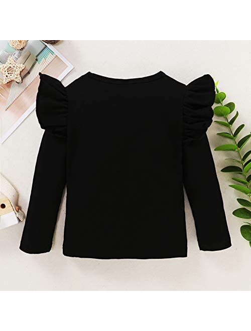 Magic Park Toddler Baby Girl Basic Plain Ruffle Top Kids Cotton T Shirts Solid Color Shirt Clothes