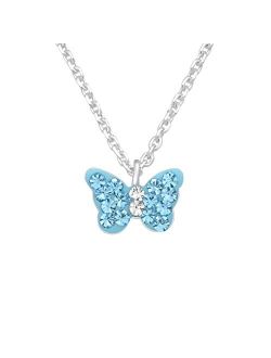 AUBE JEWELRY Hypoallergenic 925 Sterling Silver Adorable and Sparkling Crystal Butterfly Necklace for Girls and Women