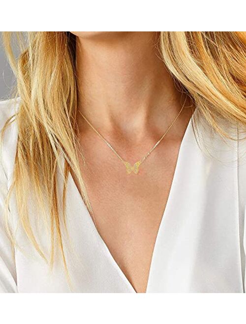 Ascona Gold/Silver Dainty Gold Pendant Necklace,Cubic Zirconia 18K Real Gold Plated Evil Eye/Butterfly Necklace 18''+2'' Adjustable Chain Trendy Jewelry for Women