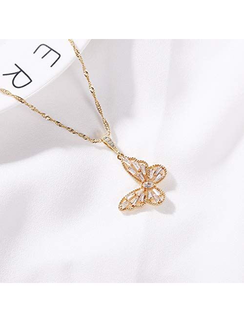 Falugin 14k Gold Plated Necklace for Women Girls Butterfly Angel Star Tree Love Heart Circle Shell Shape Pendant inlaid Cubic Zirconia