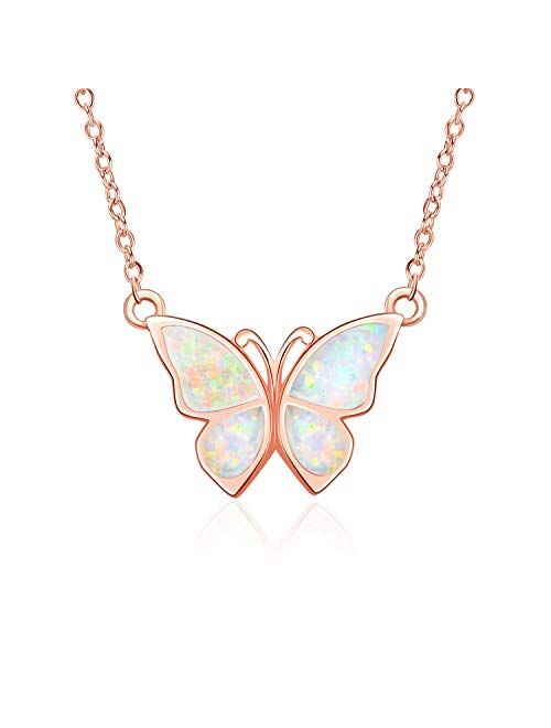 WINNICACA Sterling Silver Butterfly Necklaces Initial A-Z Necklace Created Opal Abalone Shell Butterfly Jewelry Gifts for Women Teens Birthday