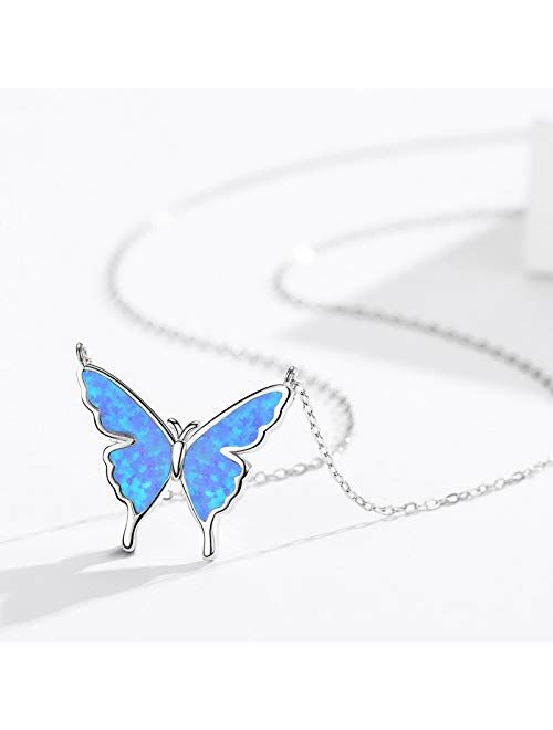 Cuoka Miracle Butterfly Necklace, Opal Butterfly Necklace for Women Sterling Silver Dainty Cute Butterfly Charm Jewelry Delicate Pendant Necklace Birthday Christmas Gift 