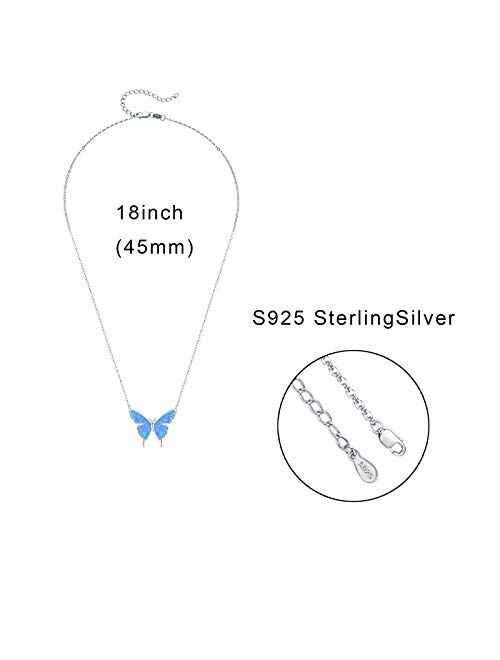 Cuoka Miracle Butterfly Necklace, Opal Butterfly Necklace for Women Sterling Silver Dainty Cute Butterfly Charm Jewelry Delicate Pendant Necklace Birthday Christmas Gift 