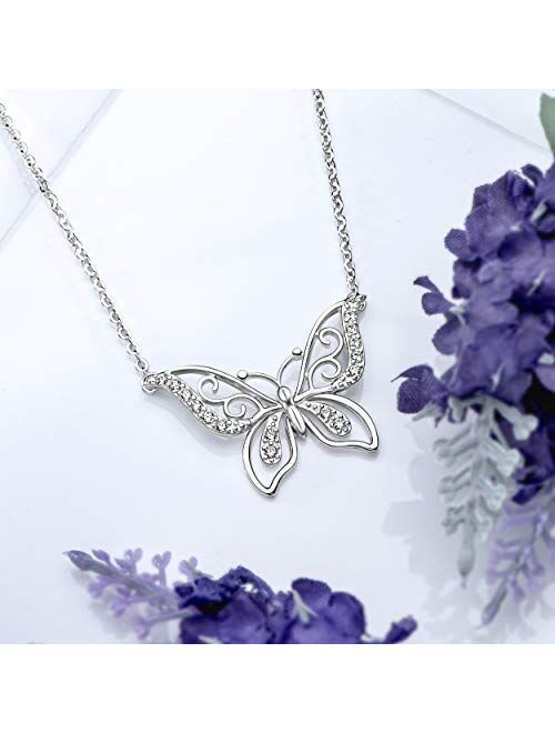 ELEGANZIA Butterfly Necklaces for Women Sterling Silver Jewelry Sparkling Cubic Zirconia for Teenage Girls Girlfriend Mom