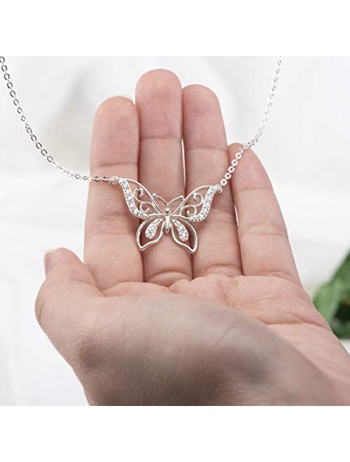 ELEGANZIA Butterfly Necklaces for Women Sterling Silver Jewelry Sparkling Cubic Zirconia for Teenage Girls Girlfriend Mom