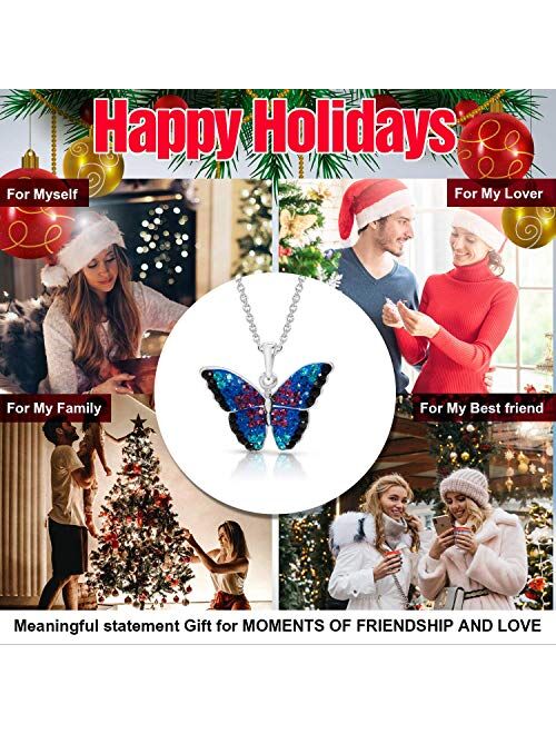 Bling Bijoux Jewelry BLING BIJOUX Crystal Monarch Butterfly Pendant Necklace Never Rust 925 Sterling Silver Natural and Hypoallergenic Chain For Women and Girls with Free