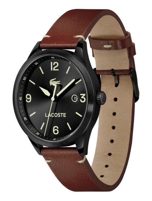 Lacoste Men's Traveler Tan Leather Strap Watch 43mm