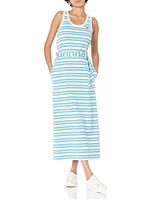Lacoste Women's Sleeveless Striped Belted Maxi Dress