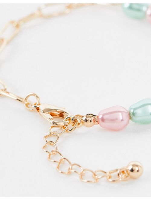 ASOS DESIGN chain bracelet with pastel pearl in gold tone