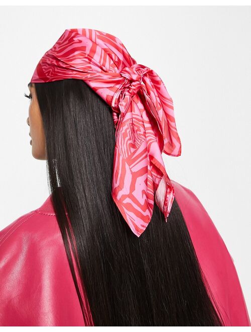ASOS DESIGN recycled polysatin medium headscarf in animal print in multi