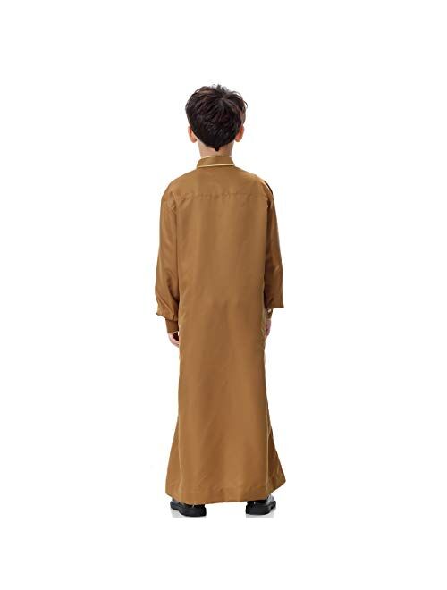 XINNI Arabic Thobe Muslim Thobe Kaftan Stand Collar Robe with Botton for Boy