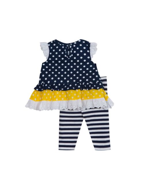 Rare Editions Baby Girls Printed Top with Ruffles and Daisy Trim Leggings, 2 Piece Set