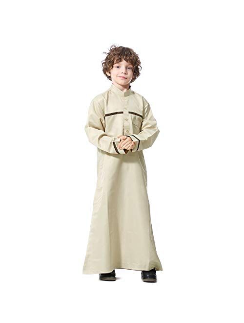 HANYIMIDOO Boy's Muslim Arab Color Matching Thobe Stand Collar