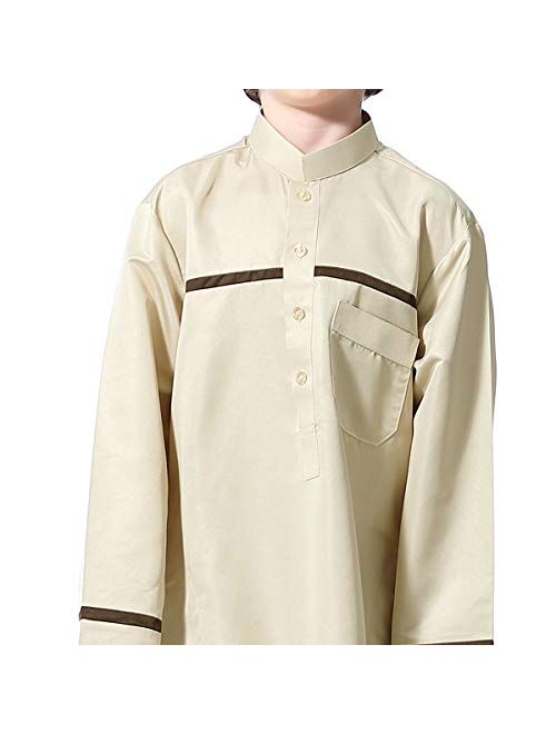 HANYIMIDOO Boy's Muslim Arab Color Matching Thobe Stand Collar