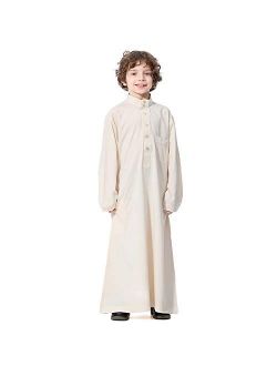 Hanyimidoo Boy's Muslim Arab Pure Color Stand Collar Thobe