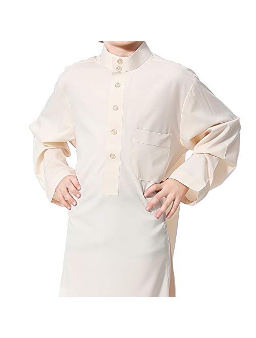 Hanyimidoo Boy's Muslim Arab Pure Color Stand Collar Thobe