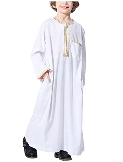 Aomesinc Islamic Boys Jubba Thobe,Saudi Arabia Islamic Clothing,Fashion Boy's Muslim Long Sleeves Kids Robe