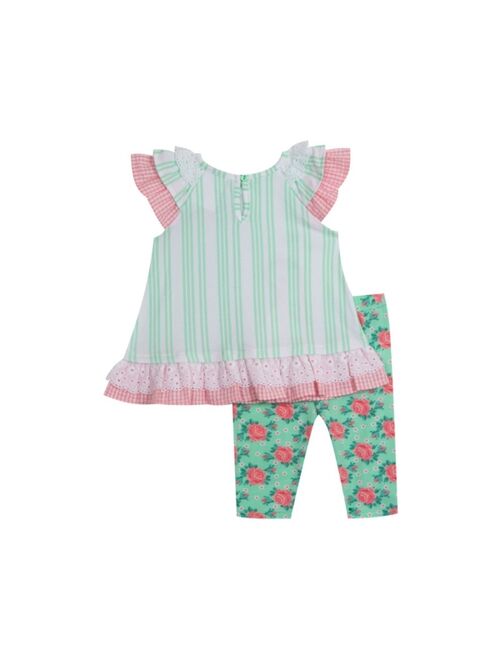 Rare Editions Baby Girls Capri with Stripe Top and Bunny Applique with Floral Pant Legging Set, 2 Piece