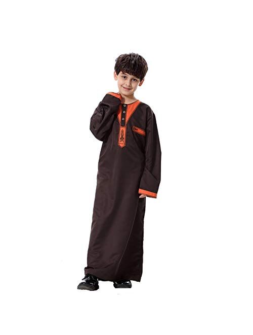 Lisfsa Teen Boys Arabic Middle Muslim Thobe Pure Dresses Long Top Coats Robe Comfortable Blouse Maxi Floor Overcoat Fashion