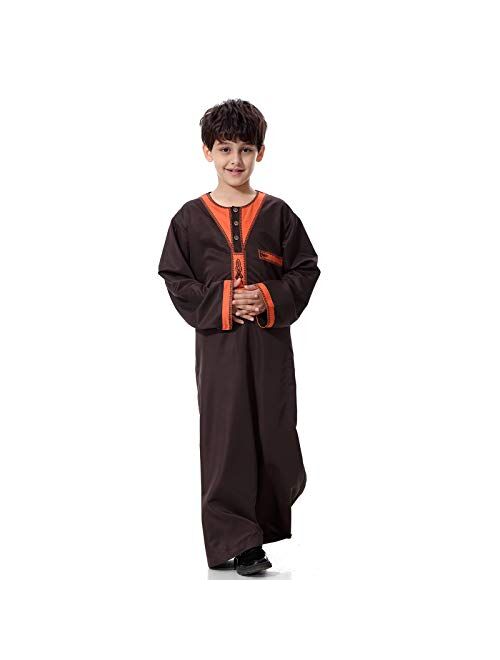 Lisfsa Teen Boys Arabic Middle Muslim Thobe Pure Dresses Long Top Coats Robe Comfortable Blouse Maxi Floor Overcoat Fashion