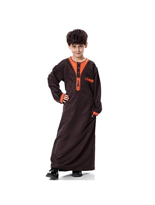 Lisfsa Teen Boys Arabic Middle Muslim Thobe Pure Dresses Long Top Coats Robe Comfortable Blouse Maxi Floor Overcoat Fashion