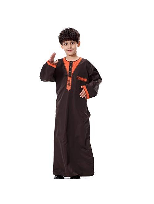 Lisfsa Teen Boys Arabic Middle Muslim Thobe Pure Dresses Long Top Coats Robe Comfortable Blouse Maxi Floor Overcoat Fashion